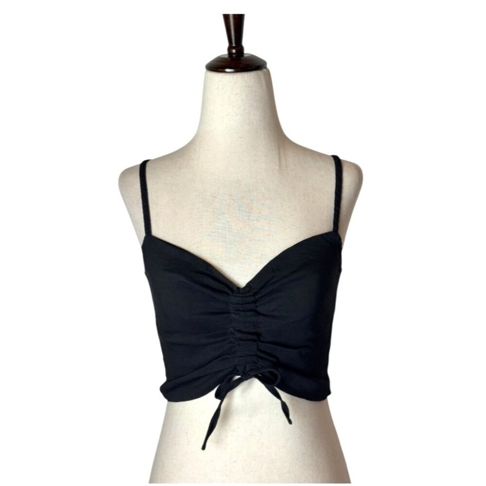 Pinko Shirt Women 2 Black Ruched Gathered Tie Front Cropped‎ Cami Gothic Sexy